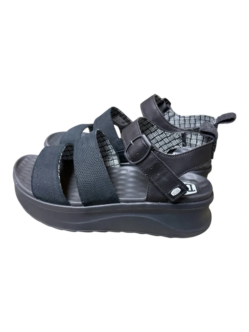 HEYDUDE Delray Buckle Classic Black Platform Strap Sandals Size 10